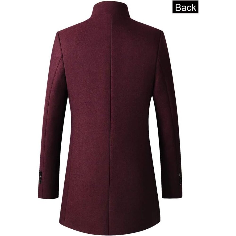Men's Black Trench Coat Coat Single Breasted Business Overcoat - Picture 2 of 6